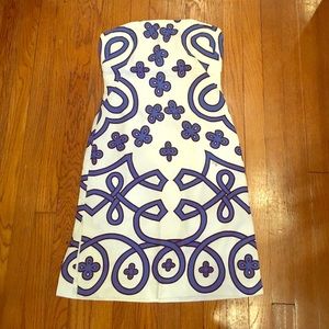 SOLD White linen Milly Dress with blue detail